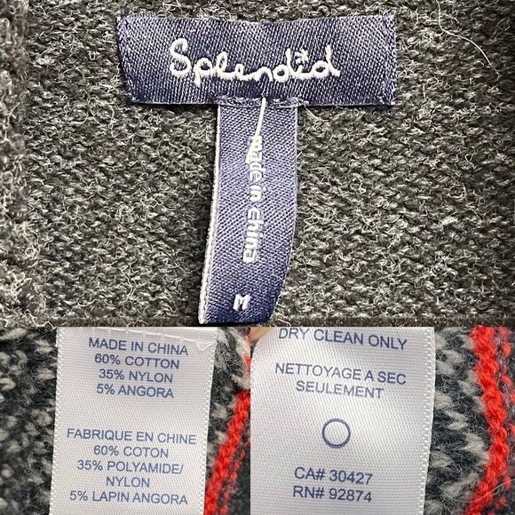 SPLENDID Cotton Angora Nordic Fair Isle Toggle Cardigan Sweater Grey Red M - Picture 8 of 8